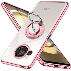 新品 AQUOS R8 ケース リング SH-52D カバー 透明 スマホケース クリア TPU 耐衝撃 メッキ加工 スタンド機能 車載ホルダー ストラップホール付き アクオスR8 携帯ケース ローズゴールド