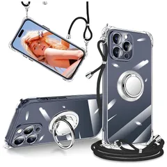 iPhone 15 Pro ケース クリア 透明 リング付き ショルダー 調節可能 肩がけ 首掛け 紐付き 斜めがけ スマホケース いphone15 Pro ケース アイフォン15 プロ ケース シリコン TPU ストラップホール付き 耐衝撃 傷防止 全面 0