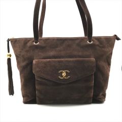 良品 CHANEL シャネル ターンロック スエード ココマーク トート バッグ ブラウン db1