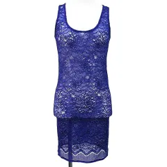 パトリツィアペペ PATRIZIA PEPE ノースリーブ カットソー タンクトップ 総レース 1 ブルー系 チュニック丈 イタリア製 ストレッチのサムネイル