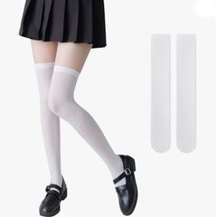 白 オーバーニー ハイソックス 仮装 コスプレ 制服 靴下 防寒 透け感