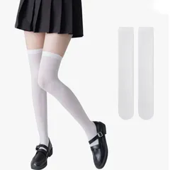 白 オーバーニー ハイソックス 仮装 コスプレ 制服 靴下 防寒 透け感