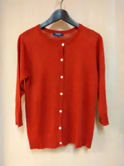 M19　ブルーライフ　BLUELIFE　麻100％七分袖カーディガン　レッド　サイズ2