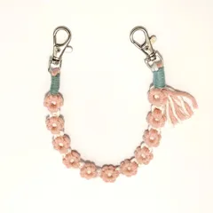 【ハンドメイド】マクラメ 花 ピンク ストラップ