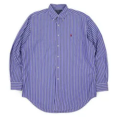 ポロラルフローレン POLO RALPH LAUREN 美品 90s 90年代 マルチストライプ柄 ボタンダウンシャツ CLASSIC FIT ロゴ刺繍 USA ヴィンテージ 古着 ブルー系 マルチストライプ柄 16 L相当【中古】