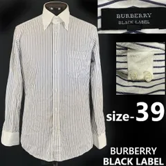三陽商会★バーバリー/BURBERRY BLACK LABEL★長袖クレリックシャツ【size-39/メンズM程度/ネイビー×ホワイト/ストライプ柄】tops◆cBG731