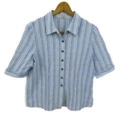 レリアン 半袖シャツ トップス ストライプ柄 日本製 大きいサイズ レディース 13+サイズ 白×青×水色 Leilian 【中古】