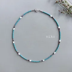 ◆ 355 ターコイズ ブルー チェコ ビーズ アンティーク ネックレス 38cm ◆　再販 人気 上品 華奢 シンプル チョーカー アクセサリー