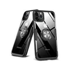 iPhone 12 ケース/iPhone 12 Pro ケース クリア リング付き 耐衝撃 薄型 全面保護 (ブラック iPhone 12/)