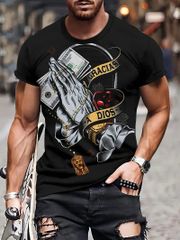 HIPHOP プリント 半袖Tシャツ 260  黒 派手 ストリート ダンス B系 ヤクザ ヤンキー オラオラ系 悪羅悪羅 ホスト 服 メンズ ファッション