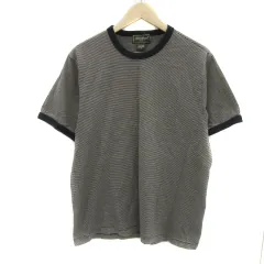 エディーバウアー EDDIE BAUER Tシャツ カットソー 半袖 ラウンドネック ボーダー柄 M 黒 ブラック ベージュ /YS21