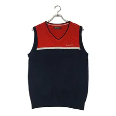 中古 メンズ テーラーメイド Taylor Made ベスト L 赤×紺 レッド×ネイビー Vネック ニット素材