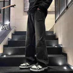 [XL]メンズ ファッション 服  オシャレ シンプル 大人 かっこいい 大きいサイズ ストリート 紳士服  アメリカン ジーンズ 夏 ストレート ストリート ワイド レッグ パンツ