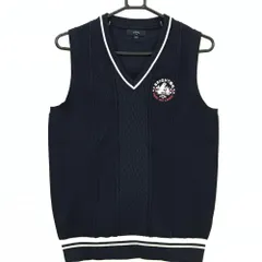 【美品】キャロウェイ ニットベスト ネイビー×白 ダイヤ調編み Vネック ポリエステル100％ メンズ M ゴルフウェア Callaway