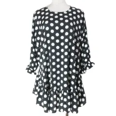 ザラ ベーシック ZARA BASIC 美品 ドットブラウス チュニック プルオーバー 7分袖 ドロップショルダー 水玉 M 170/80A 黒 白 X