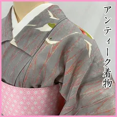 410aa6◇売り尽くしセール！アンティーク着物  鶴 花菱 金彩 大正ロマン 昭和レトロ 和洋MIXコーデ ジュニアにも◇状態良好