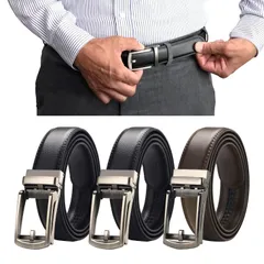 ファミラ 牛革ラチェット式ベルト 黒2本＋茶1本 合計3本セット ラチェット ベルト ホールレスベルト ブラック ブラウン 牛革ベルト メンズベルト ワンタッチ スライド サイズ調整 【代金引換不可】