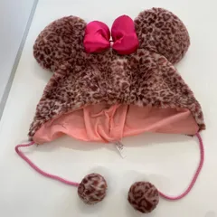 美品　即日発送可能　ディズニー　ディズニーランド　ヒョウ柄　ピンク ファンキャップ　もこもこ帽子　disney