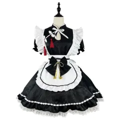 Size:XL_Color:半袖セット [RPFLQ] メイド服 コスプレ ハロウィン 仮装 ロリータ ロリ 蝶結ぶ 胸空き コスチューム レディース エプロン 衣装 長袖 半袖 フリル 可愛い 萌え 撮影 学園祭 イベント 活動 ヘアバンド ニーハイソックス