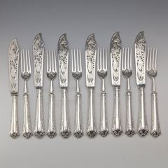 1860年頃 英国アンティーク 純銀ハンドル フィッシュカトラリー 6ペア Aaron Hadfield