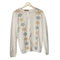 Aquascutum(アクアスキュータム) カーディガン サイズ9 M レディース - 白×ライトブルー×マルチ 長袖/アーガイル