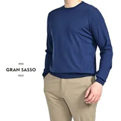 GRAN SASSO グランサッソ / ニットセーター クルーネック ハイゲージ 長袖 春夏秋 ヴァージンウール 100% ネイビーブルー 417898のサムネイル