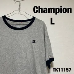 Champion Tシャツ 半袖 L グレー ワンポイント 刺繍 リンガーTシャツ シンプル チャンピオン RN15763 古着 TK11157