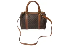 CELINE セリーヌ ミニボストン ハンドバッグ  DM00/1 マカダム柄 PVCレザー ブラウン ゴールド金具 良品 中古 4b001759