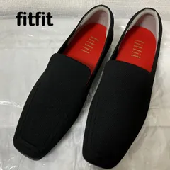 【fitfit/フィットフィット】スリッポン スクエアトゥ フラットシューズ フラットヒール ニットシューズ 外反母趾 モカシン ブラック 黒 幅広 3E (中古・未使用)