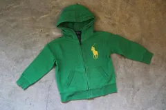 ☆Polo by Ralph Lauren/ポロラルフローレン ビッグポニー刺繍ジップパーカー size3T(100cm) キッズ 男女兼用 グリーン 古着 used☆