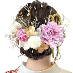 [JZOON] 8色展開 ドライフラワー 髪飾り ダリア 造花飾り 和玉 赤 ヘアアクセサリー 成人式 ゴールド 水引 ヘッドパーツ あじさい 振袖 着物 卒業式 七五三 浴衣 袴 結婚式 かすみ草 和装 造花 手作り 専用ケース付き 紫 DL023
