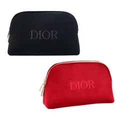 Dior／【ブラック/レッド】ラウンドベロアコスメポーチ　ノベルティ　ディオール