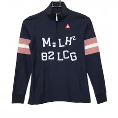 ★値下げ★【美品】ルコック 長袖ハイネックシャツ ネイビー×ピンク ハーフジップ 袖ライン レディース M ゴルフウェア le coq sportif