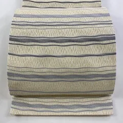 【美品】 袋帯 名品 縞 金糸 ベージュ 全通 正絹 【中古】