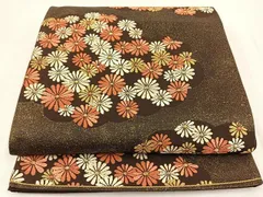 平和屋着物◎六通柄袋帯　唐織　雲取り花文　金糸　正絹　逸品　BAAT5472yt