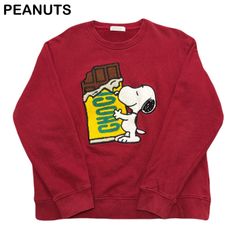 PEANUTS スヌーピー SNOOPY キャラクター チョコ chocolate 刺繍 フロントプリント ワインレッド トレーナー Lサイズ