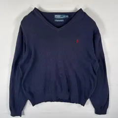 古着 90's/90年代 ポロバイラルフローレン Polo by Ralph Lauren セーター コットンニット Vネック ワンポイントロゴ 薄手 XL  ネイビー メンズ