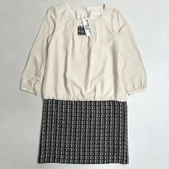 ◆ NATURAL BEAUTY BASIC ナチュラルビューティーベーシック ワンピース ドッキング ワンピース タグ付き 切替 膝丈 長袖 古着 ベージュ サイズL レディース 0.29kg