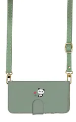 iPhone 11 iPhone11 ケース 手帳型 アイフォン11 スマホケース スマホショルダー レザー ストラップ パンダ ゆるい イラスト かわいい ピンク ブラウン 調節可能 130cm  カラー07