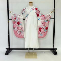 二尺袖 単品 卒業式着物 白 裄68.2cm Lサイズ  袴用着物 化繊 中古 4547