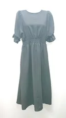 ◇ ems excite 無地 バックリボン ウエストゴム フレア 半袖 ロング ワンピース サイズF ブラック レディース E  【1310130008999】