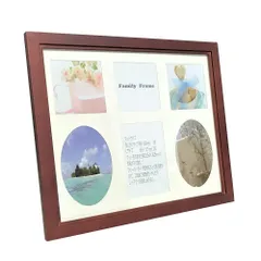 【人気商品】互陽 木製 フォトフレーム 6面 写真立て ファミリー タイプ 6枚 卓上 壁掛け 写真額 L判 ましかく ブラウン