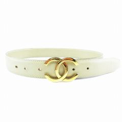 CHANEL シャネル ココマークゴールド金具 バックル レザーベルト ホワイト C022 サイズ65/26 レディース フランス製 【中古】