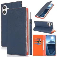 【数量限定】iPhone 16 ケース 本革 牛革 For For iPhone 16 ケース 手帳型 For アイフォン iPhone16 カバー 手帳 本革 柔らかい Eastwave 本皮 スプラットホール付き スプラット同梱 内蔵マグネット- ネイビー