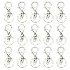 【迅速発送】HappyHome ナスカン シルバー 15個セット アクセサリーパーツ キーホルダー金具 キーリング 回転フック付き (シルバー)