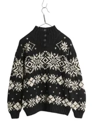 【お得なクーポン配布中!】 手編み 90s LAUREN ラルフローレン ノルディック ハンド ニット セーター レディース М 古着 オールド ハンドメイド コットン リネン 総柄