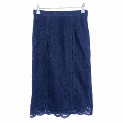 ミューズリファインドクローズ MS MEW'S REFINED CLOTHES タイトスカート ミモレ丈 スリット サイドファスナー レース 花柄 M 紺 ネイビー ボトムス