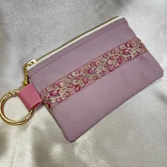 インド刺繍リボンポーチ　カラビナ付き