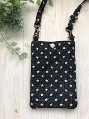 デニム調星柄　スマホポシェット　スマホショルダー　ハンドメイド　布製