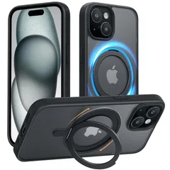 【迅速発送】NIMASO iPhone 15 用 ケース 縦横両対応 360°回転スタンドケース アイフォン15用 MagSafe対応 携帯スマホケース リングマグネット搭載 カバー マット感 防指紋 米軍MIL規格 耐衝撃性 いphone15用 ケ ース ア
